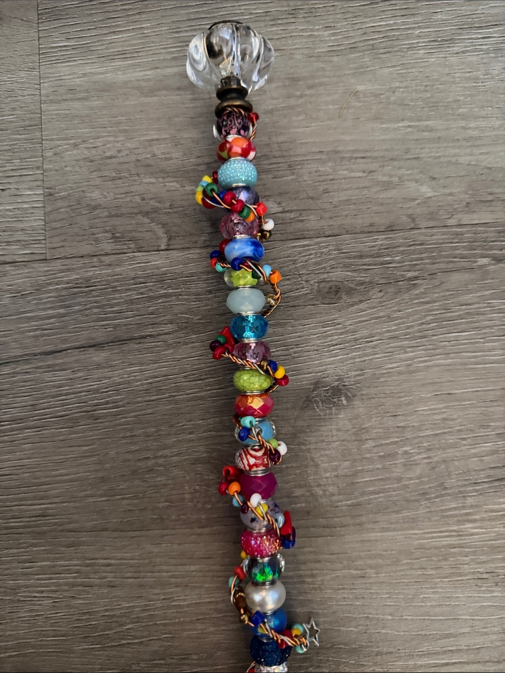 Colorful Handcrafted Mixed-Media Beaded Plant Stake - Multicolor